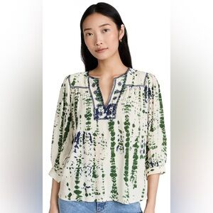 ba&sh Green Blue Patterned Iris Blouse women’s small boho fall career artsy bold